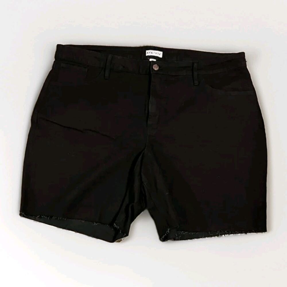 Ava & Viv Women's Black Denim Cut Off Shorts Plus 24W 5" Inseam Pockets Mid Rise